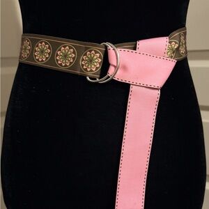 Pink and Brown Floral Reversible Woven Women's Belt